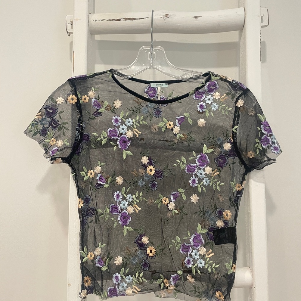 Urban Outfitters Floral Mesh Short Sleeve Top